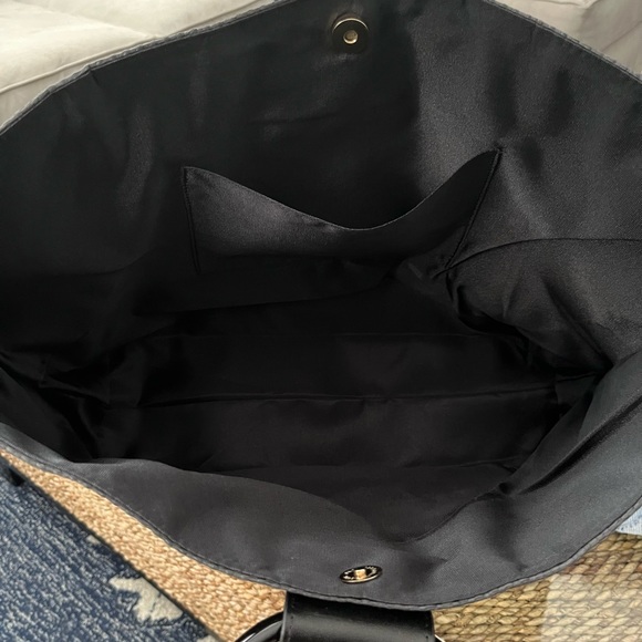 Kate Spade Woven Black Straw-look Tote Bag Shopper Hoop Bracelet Ring Handle - Picture 4 of 5